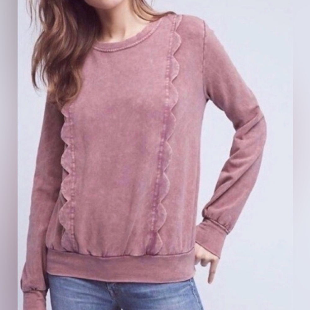 Anthropologie Pink Ruffle Sweater